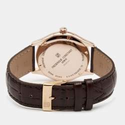 Frederique Constant Silver Rose Gold Plated Stainless Steel Crococalf Leather Classics Index FC-303MV5B4 Men's Wristwatch 40 mm
