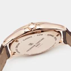 Frederique Constant Silver Rose Gold Plated Stainless Steel Crococalf Leather Classics Index FC-303MV5B4 Men's Wristwatch 40 mm