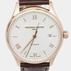 Frederique Constant Silver Rose Gold Plated Stainless Steel Crococalf Leather Classics Index FC-303MV5B4 Men's Wristwatch 40 mm