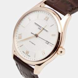 Frederique Constant Silver Rose Gold Plated Stainless Steel Crococalf Leather Classics Index FC-303MV5B4 Men's Wristwatch 40 mm