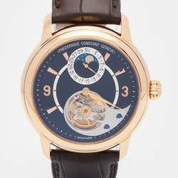 Frederique Constant Black 18K Rose Gold Alligator Leather Limited Edition Heart Beat FC942ABS4H9 Men's Wristwatch 42 mm