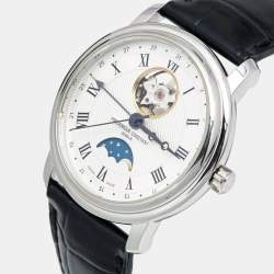 مملوكة مسبقًا Frederique Constant Silver Crococalf Leather Classic Moonphase Date FC-330/335X4P4/5/6 Men's Wristwatch 40 mm