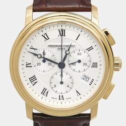 Frederique Constant Silver Gold Tone Stainless Steel Calf Leather Classics FC-292MC4P5 Men's Wristwatch 40 mm