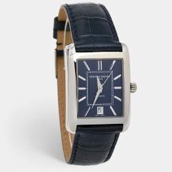 Frederique Constant Blue Stainless Steel Embossed Leather Classics Carrée FC303N4C6 Men's Wristwatch 30 mm 