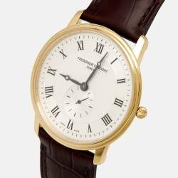 مملوكة مسبقًا Frederique Constant Silver Gold Plated Stainless Steel Crococalf Leather Classic Slim Line FC200/220/235/245X4S25/6 Men's Wristwatch 37 mm