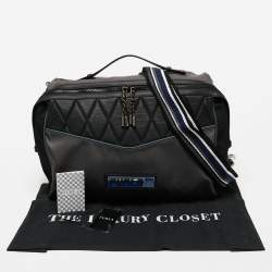 Pre Owned Furla Black/Grey Quilted Leather and Nylon Crossbody Bag