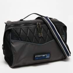 Pre Owned Furla Black/Grey Quilted Leather and Nylon Crossbody Bag