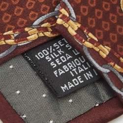 Gianfranco Ferre Brown Chain and Crest Printed Silk Tie