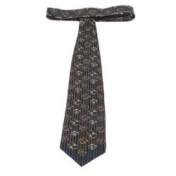 Pre Owned Gianfranco Ferre Vintage Navy Blue Printed Silk Tie