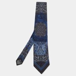 Pre Owned Gianfranco Ferre Black & Blue Printed Silk Satin Tie