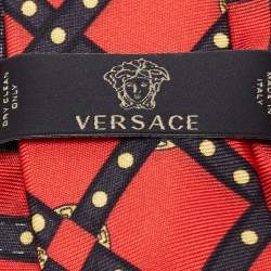 Gianni Versace Red Medusa Harness Print Silk Tie