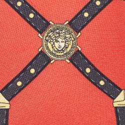 Gianni Versace Red Medusa Harness Print Silk Tie