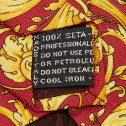 Gianni Versace Vintage Red/Yellow Barocco Print Silk Traditional Tie