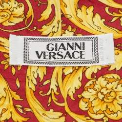 Gianni Versace Vintage Red/Yellow Barocco Print Silk Traditional Tie