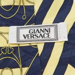 Gianni Versace Vintage Yellow/Blue Print Silk Traditional Tie