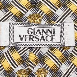 Pre Owned Gianni Versace Vintage Yellow Geometric Pattern Silk Jacquard Tie