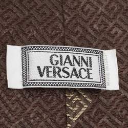 Pre Owned   Gianni Versace Vintage Brown Jacquard Silk Tie