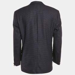 Gianni Versace Navy Blue Patterned Single Breasted Blazer M
