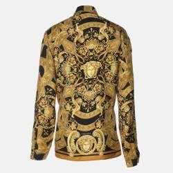 Pre Owned Gianni Versace Black/Gold Silk Barocco Print Long Sleeve Shirt XL