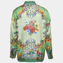 Pre Owned Gianni Versace Green Printed Silk Oversized Shirt L