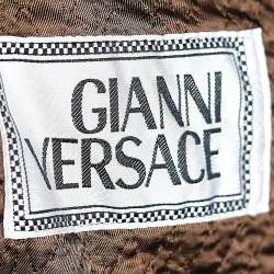 Pre Owned Gianni Versace Brown Leather Zip Front Belted Coat XL