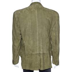 Gianni Versace Green Suede Button Front Blazer XXL