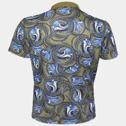 Pre Owned Versace Green Printed Cotton Pique Polo T-Shirt M