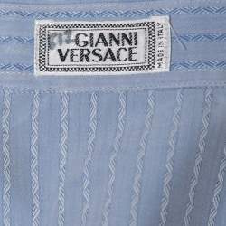 Gianni Versace Blue Striped Cotton Button Down Shirt 2XL