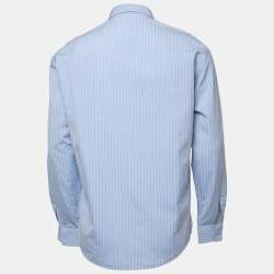 Gianni Versace Blue Striped Cotton Button Down Shirt 2XL