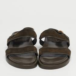 Pre Owned Gianvito Rossi Olive Green Leather and Suede Flat Sandals Size 42