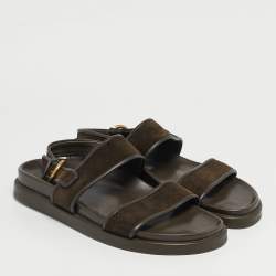 Pre Owned Gianvito Rossi Olive Green Leather and Suede Flat Sandals Size 42