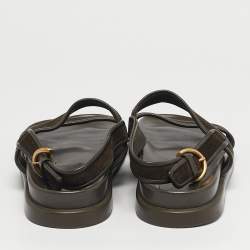 Pre Owned Gianvito Rossi Olive Green Leather and Suede Flat Sandals Size 42