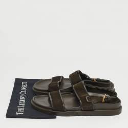 Pre Owned Gianvito Rossi Olive Green Leather and Suede Flat Sandals Size 42