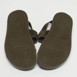 Pre Owned Gianvito Rossi Olive Green Leather and Suede Flat Sandals Size 42