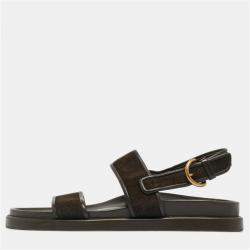 Pre Owned Gianvito Rossi Olive Green Leather and Suede Flat Sandals Size 42