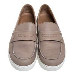 Gianvito Rossi Beige Leather Penny Slip On Loafers Size 44
