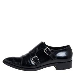 Gianvito Rossi Black Leather Monk Strap Derby Size 40.5