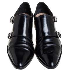 Gianvito Rossi Black Leather Monk Strap Derby Size 40.5