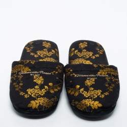 Gianvito Rossi Black/Gold Brocade Fabric Mules Size M