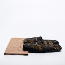 Gianvito Rossi Black/Gold Brocade Fabric Mules Size M