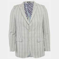 Pre Owned Gio Ferrari Grey Checkered Wool Blend Blazer S