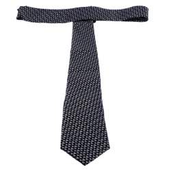 Pre Owned Giorgio Armani Navy Blue Geometric Pattern Silk Jacquard Tie