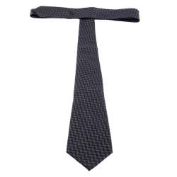 Pre Owned Giorgio Armani Anthracite Grey Geometric Pattern Silk Jacquard Classic Tie
