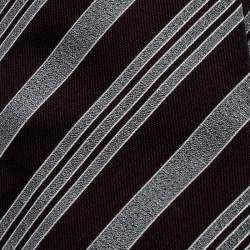 Pre Owned Giorgio Armani Burgundy and Grey Diagonal Striped Silk Jacquard Tie