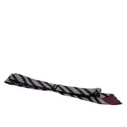 Pre Owned Giorgio Armani Burgundy and Grey Diagonal Striped Silk Jacquard Tie