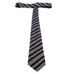 Pre Owned Giorgio Armani Burgundy and Grey Diagonal Striped Silk Jacquard Tie
