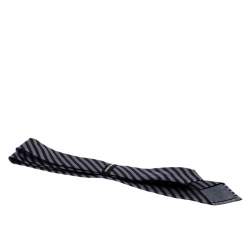 Pre Owned Giorgio Armani Dark Grey Diagonal Striped Silk Jacquard Tie