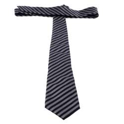 Pre Owned Giorgio Armani Dark Grey Diagonal Striped Silk Jacquard Tie