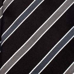 Pre Owned Giorgio Armani Black Silk Contrast Diagonal Striped Classic Tie