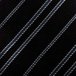 Pre Owned Giorgio Armani Black Diagonal Striped Silk Jacquard Classic Tie